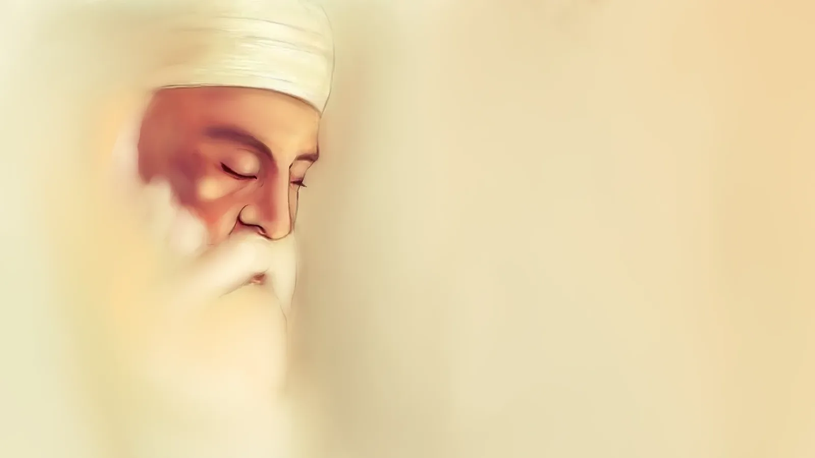 Painting of Guru Nanak Dev Ji in meditation, eyes closed